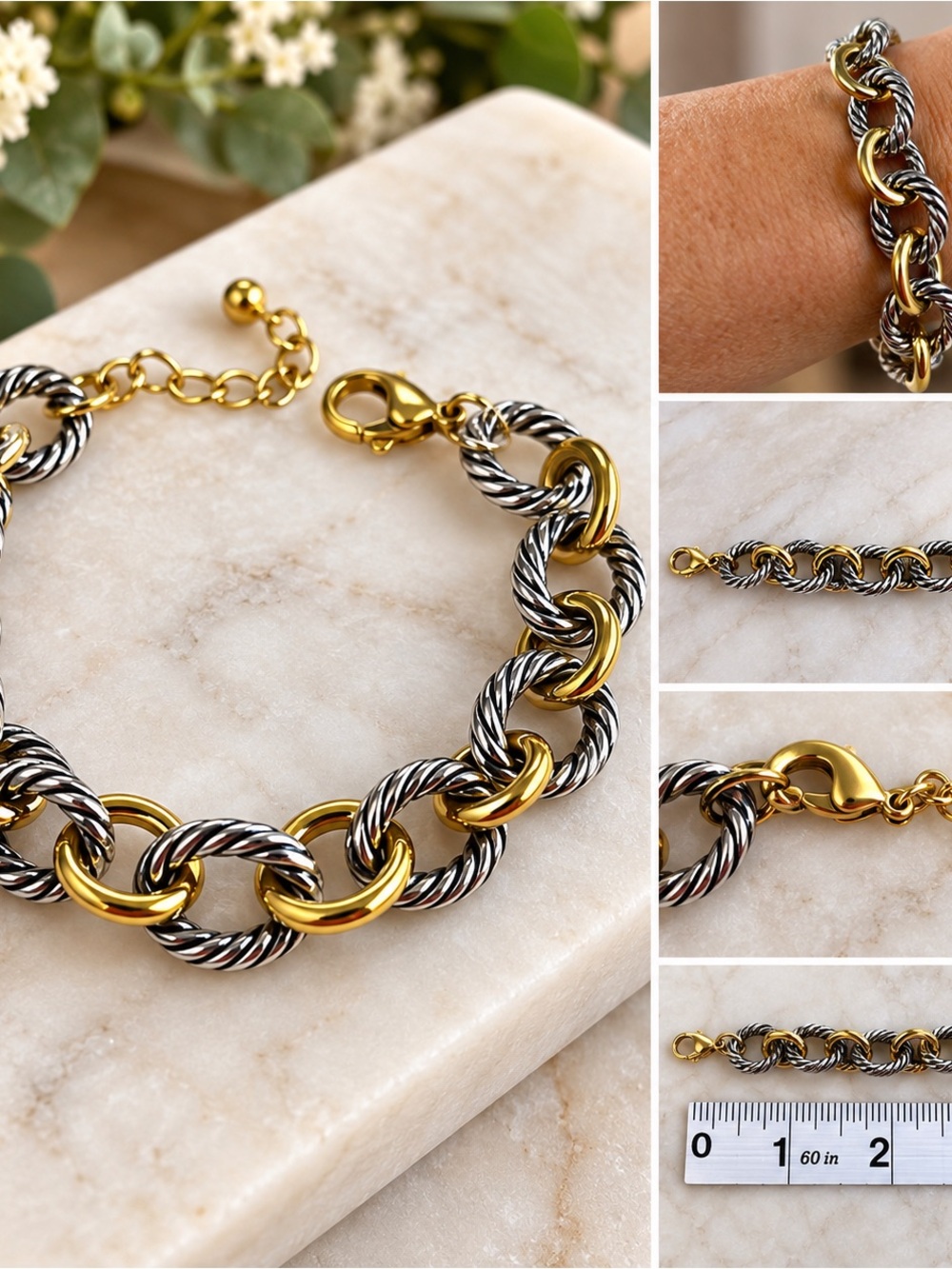 Premier Designs Two-Tone Gold and Silver Twisted Link Bracelet